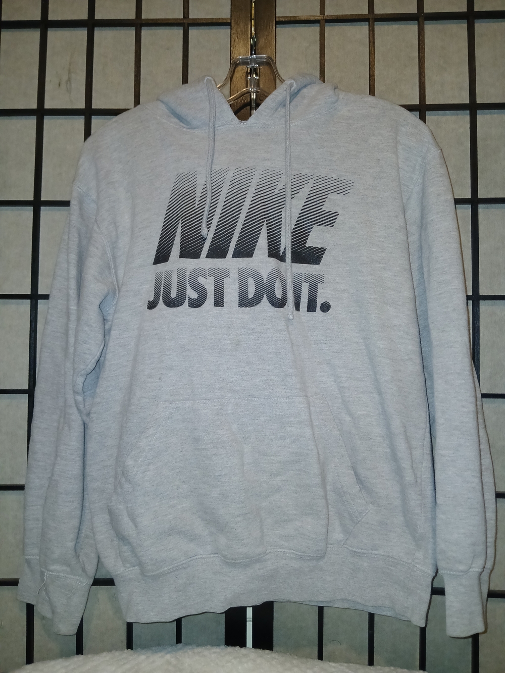 Nike Light Gray Crewneck Hoodie with Black 'Just Do It' Logo